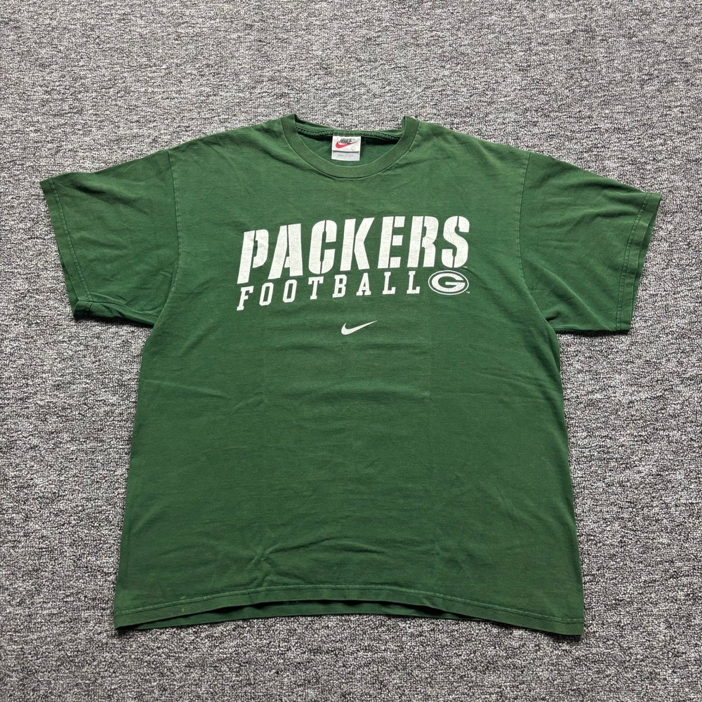 Vintage 1990s Nike Center Swoosh Green Bay Packers Green T-Shirt Size‎ Large